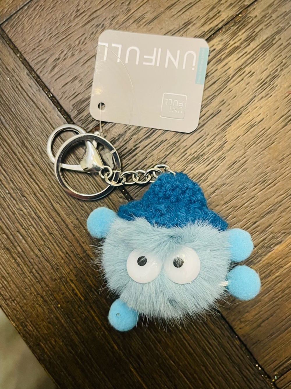 UNIF Blue Fuzzy Monster Keychain Plush Charm